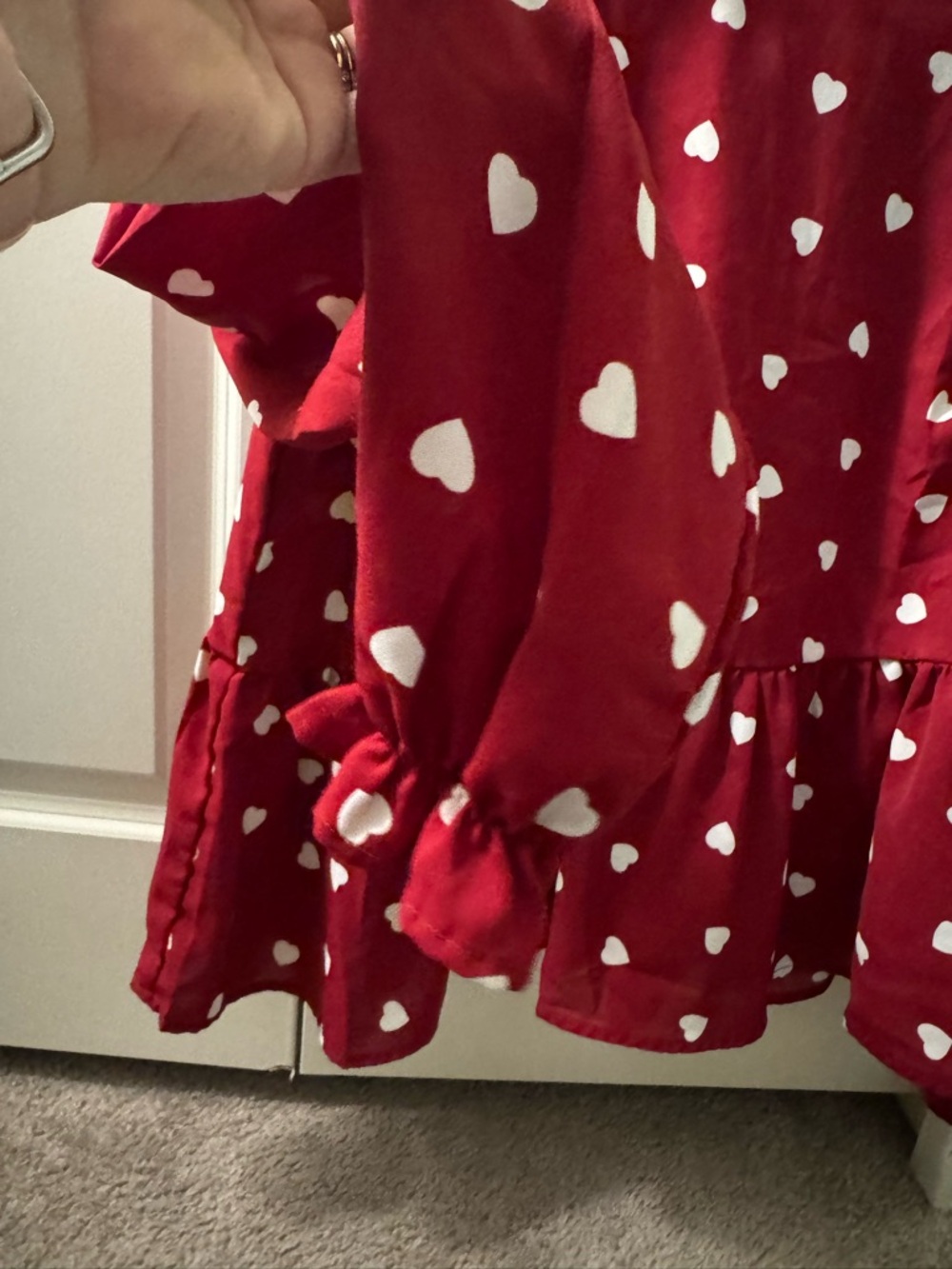 Red Heart Print Ruffled Peplum Blouse - Picture 2 of 3